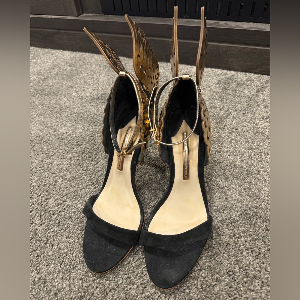Sophia Webster Black and Gold Winged Heels